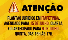 Atenção: plantão jurídico em Itapetinga mudou a data