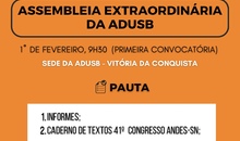 EDITAL DE CONVOCAÇÃO DE ASSEMBLEIA EXTRAORDINÁRIA DA ADUSB - 1º DE FEVEREIRO DE 2023
