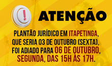 Plantão Jurídico da ADUSB em Itapetinga é adiado para segunda-feira, 06 de outubro