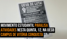 Movimento estudantil paralisa atividades nesta quinta, 12, na Uesb campus de Vitória Conquista