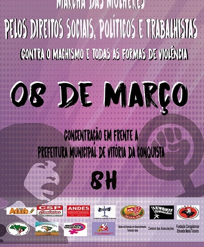 08 de março: movimentos sociais convocam Marcha de Mulheres pelos Direitos Sociais, Políticos e Trabalhistas