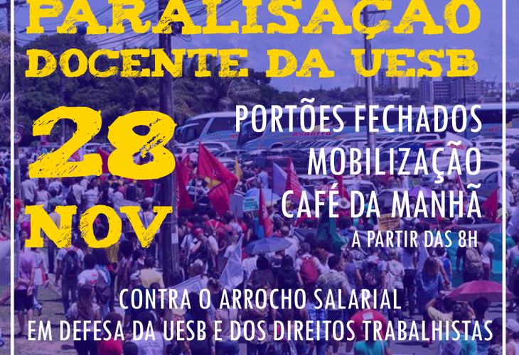 Professores da Uesb paralisam atividades no dia 28 de novembro em protesto contra o arrocho salarial