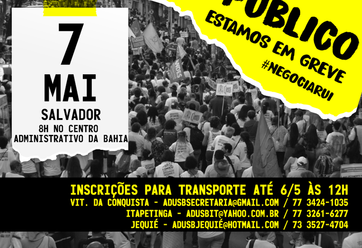Professores em greve farão ato público no Centro Administrativo da Bahia na terça-feira (7)