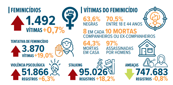 País tem novo recorde de casos de feminicídios e estupros, diz FBSP