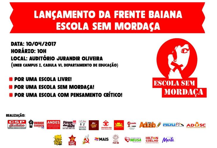 Frente Baiana Escola Sem Mordaça terá lançamento na segunda-feira (10)