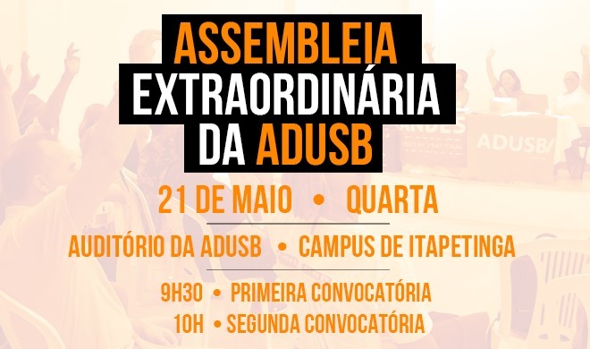 RETIFICAÇÃO DE EDITAL DE CONVOCAÇÃO DE ASSEMBLEIA GERAL DA ASSOCIAÇÃO DOS DOCENTES DA UNIVERSIDADE ESTADUAL DO SUDOESTE DA BAHIA - ADUSB - 21 DE MAIO DE 2025