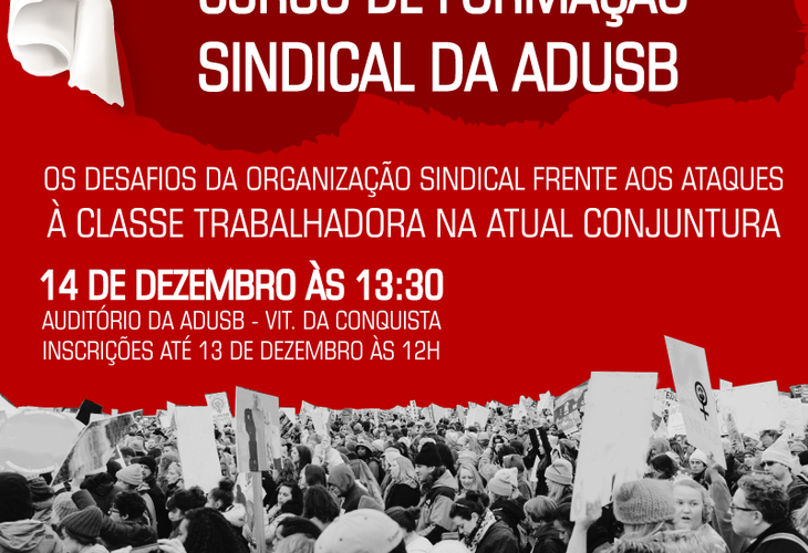 Curso de formação sindical da Adusb acontece na sexta-feira (14)