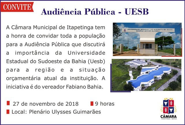 Audiência Pública em Itapetinga discutirá a Uesb na terça-feira (27)