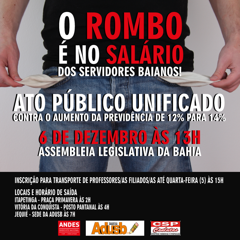 Adusb disponibiliza transporte para ato público contra aumento da previdência na quinta-feira (6)