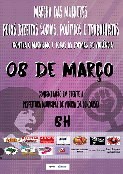 08 de março: movimentos sociais convocam Marcha de Mulheres pelos Direitos Sociais, Políticos e Trabalhistas