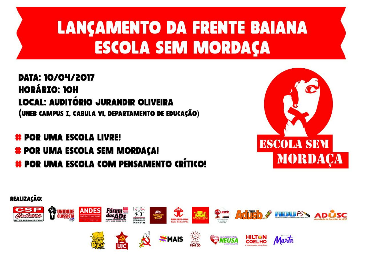 Frente Baiana Escola Sem Mordaça terá lançamento na segunda-feira (10)